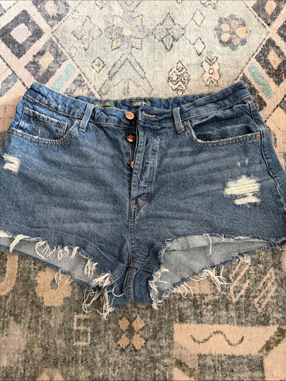 wild fable Distressed Button-Front Denim Shorts - Blue